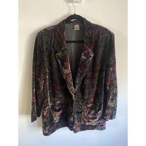 Judy Knapp California Vintage Velvet Tapestry Blazer Multi Color Floral Made USA